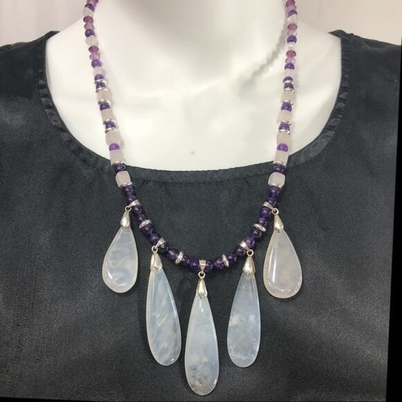 Chalcedony Tear Drop Tiered Statement Beaded Necklace - Picture 5 of 5